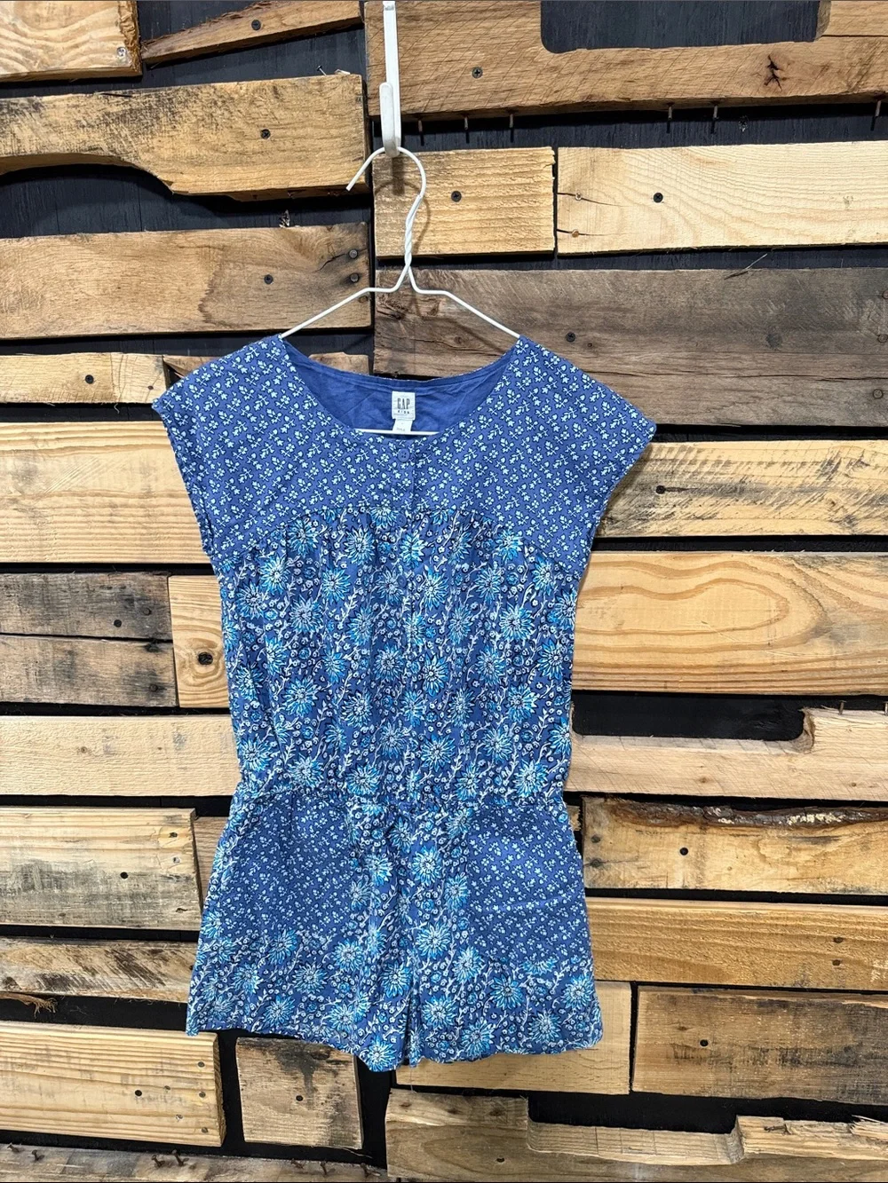 GAP Girls Boho ‎ Floral Print Romper In Blue Nova Size Large